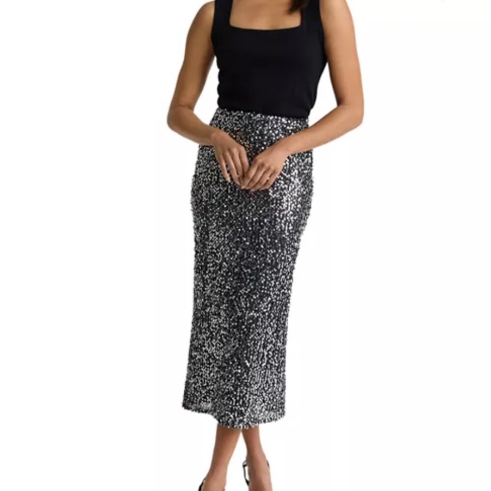 ST JOHN Palette Metallic Mesh Pencil Skirt
